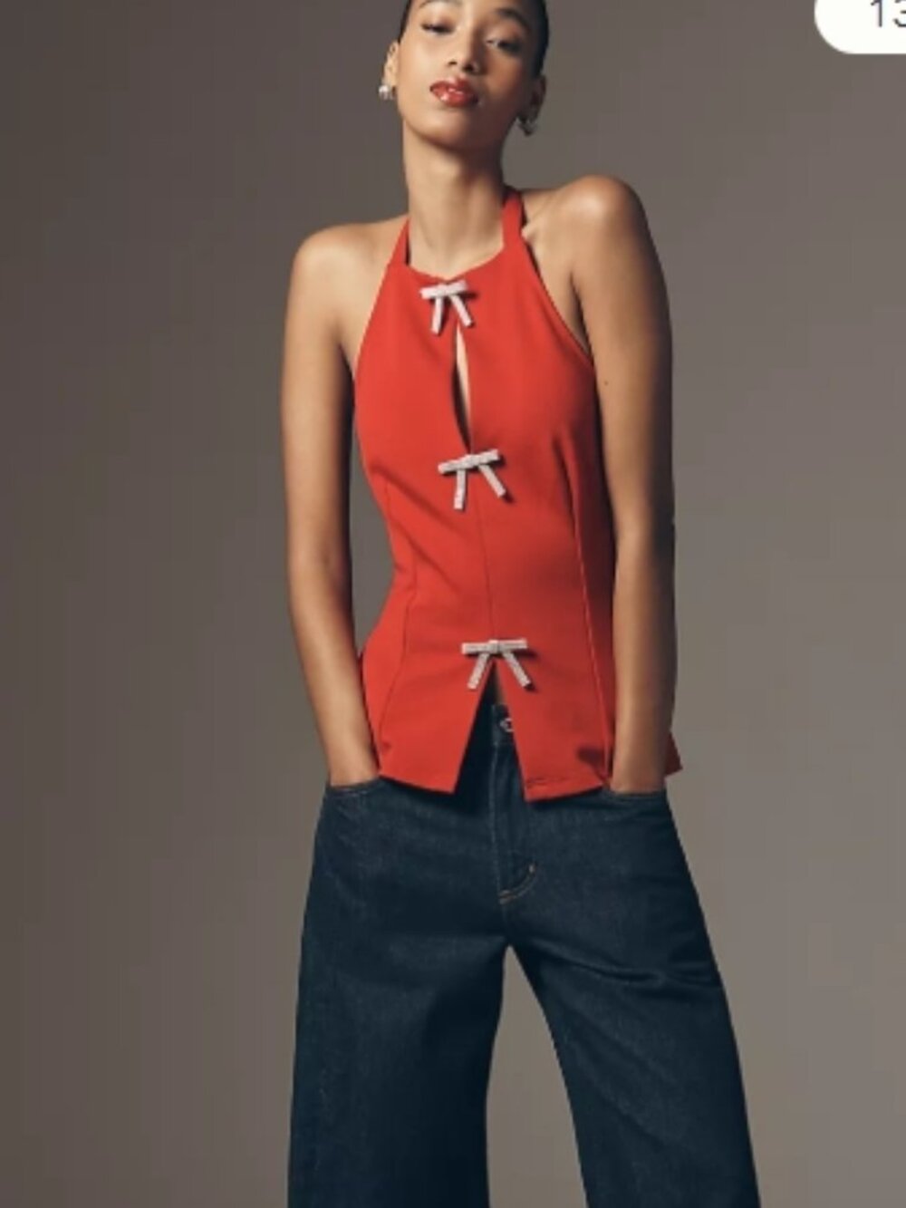 NWT Maeve Anthropologie Red Halter Tank with Bow-Tie Cutouts